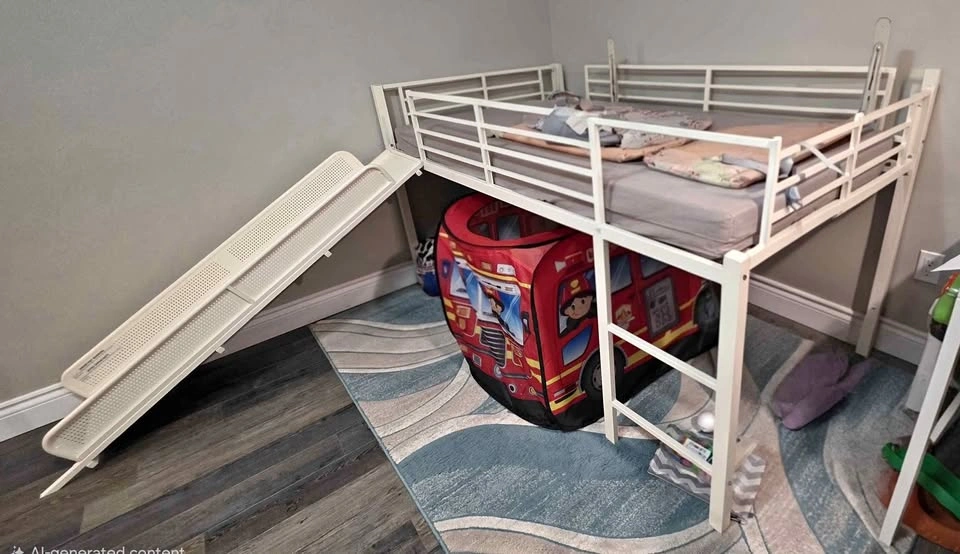 White Metal Junior Loft Bed with Slide