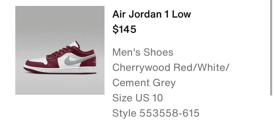 Air Jordan 1 Low Cherrywood Red/White/Cement Grey US 10 - photo 4