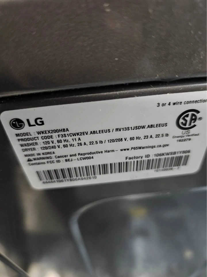 LG Washer and dryer electric 220 volt - photo 3
