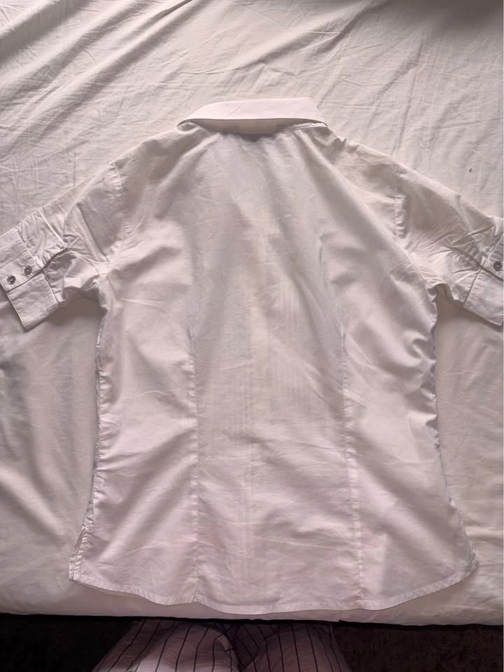 White Collared Short Sleeve Pleated Blouse - photo 2