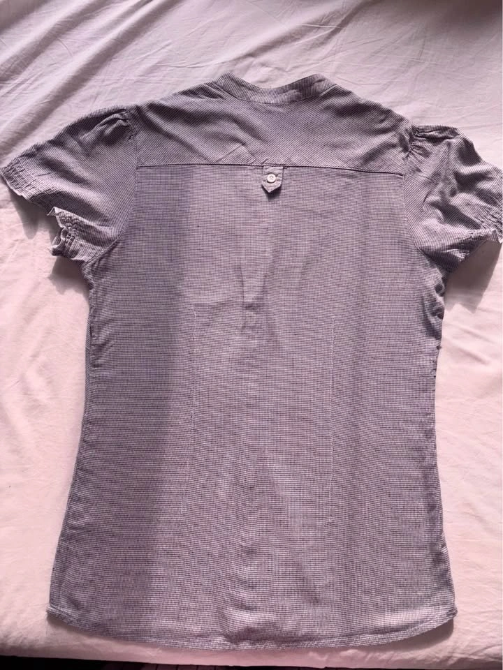 Fitted Grey Micro-Check Button-Up Blouse - photo 3