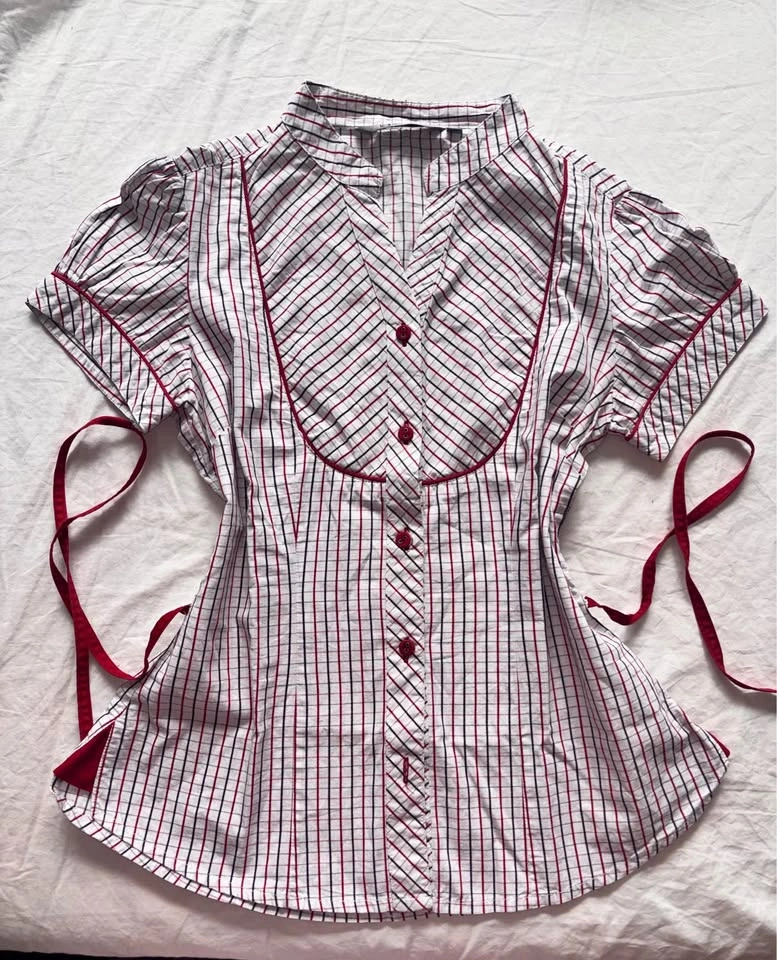 Vintage Red and White Windowpane/Checkered Blouse