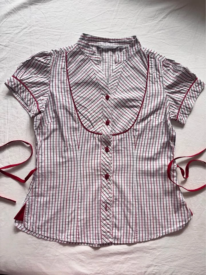 Vintage Red and White Windowpane/Checkered Blouse - photo 2