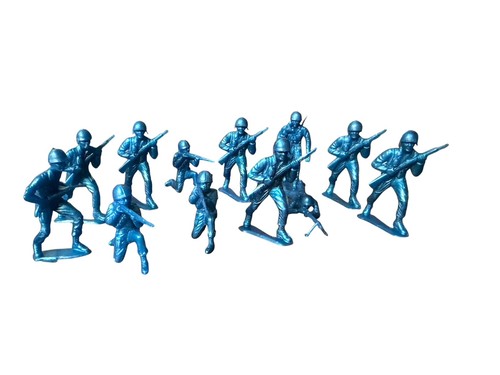 Vintage 11MPC Army Men Metallic Blue 2" Plastic Toy WWII Soldier