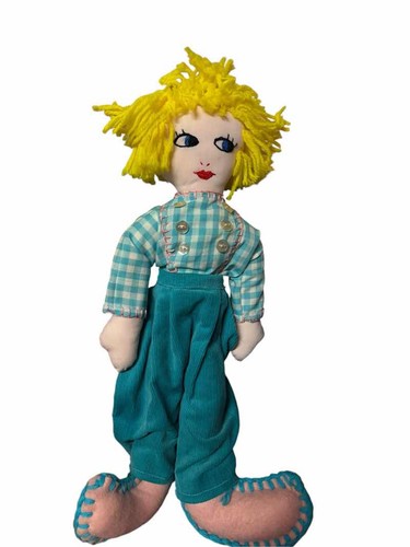 Handmade Cloth Rag Doll Yarn Hair Embroidered Face Folk Art Toy
