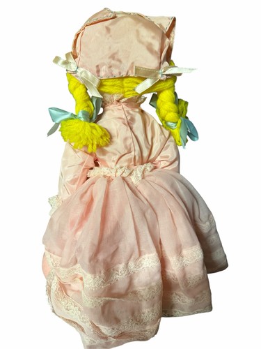 Handmade Cloth Rag Doll Yellow Yarn Hair Blue Embroidered Eyes - photo 2