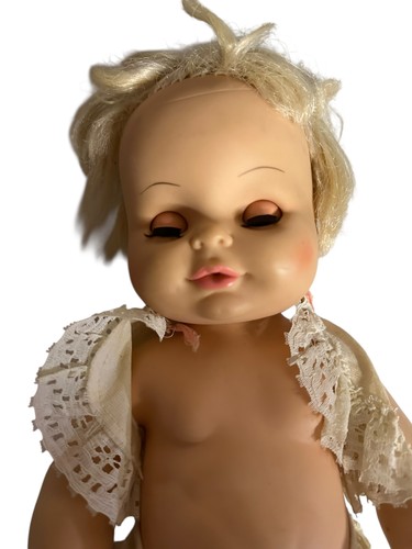 Vtg Horsman Baby Doll Blonde Drink & Wet Sleepy Eyes 13" Lace To