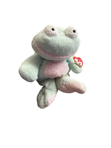 Ty Pluffies Grins Frog 10" Plush Bean Bag Stuffed Animal 2002