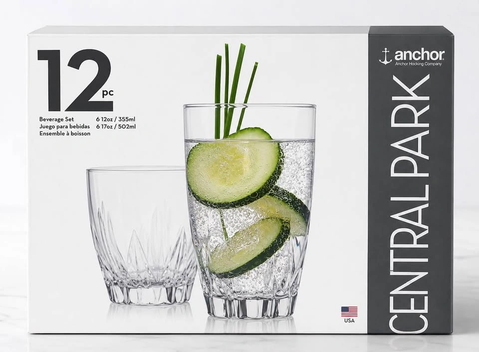 Anchor Hocking Central Park 12-Piece Glass Beverage Set