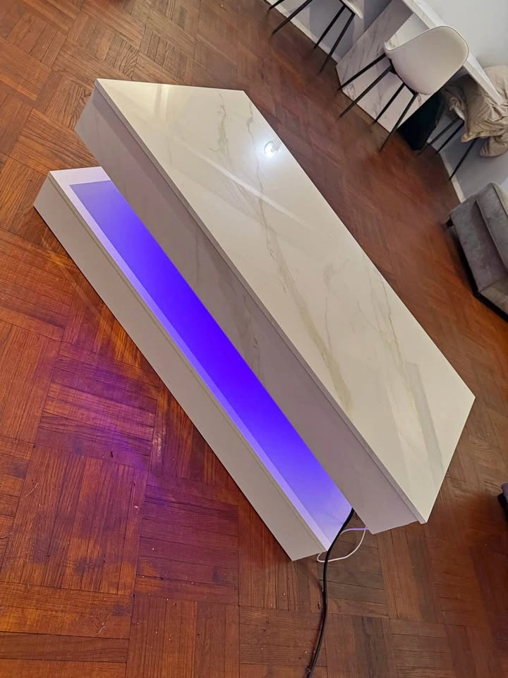Glossy Marble 47.2” Coffee Table, Lift Top With LED Storage