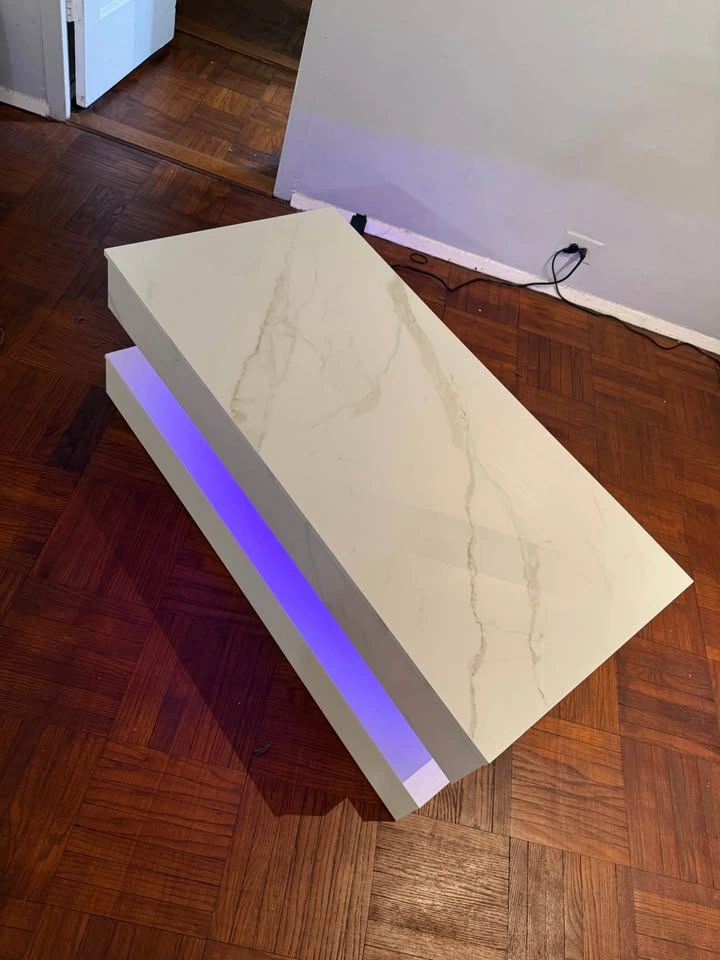 Glossy Marble 47.2” Coffee Table, Lift Top With LED Storage - photo 2