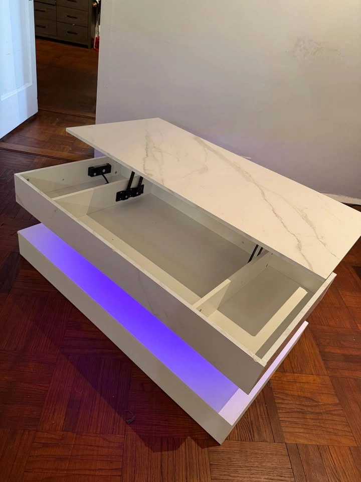 Glossy Marble 47.2” Coffee Table, Lift Top With LED Storage - photo 3