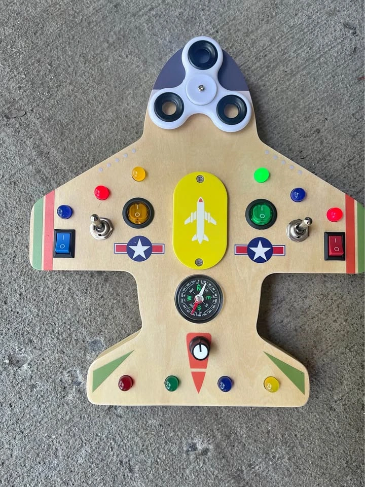 Montessori busy board / airplane / aircraft buttons / lights