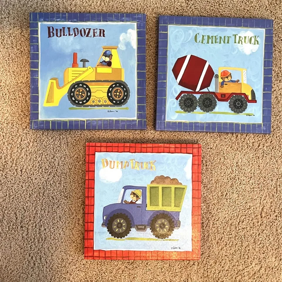 Set of 3 Construction Vehicle Raised Canvas Art image indicator(5)