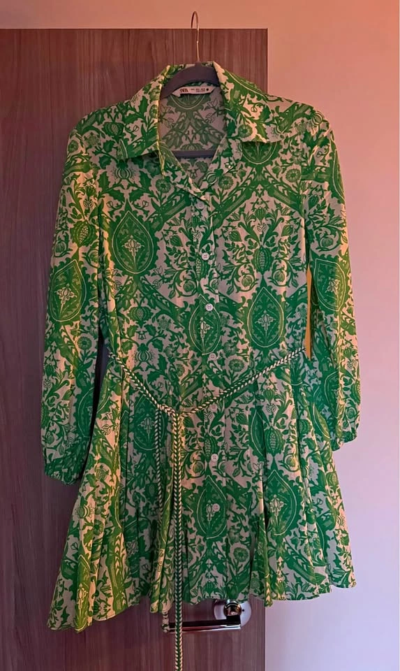 Zara Green Printed Shirt Dress