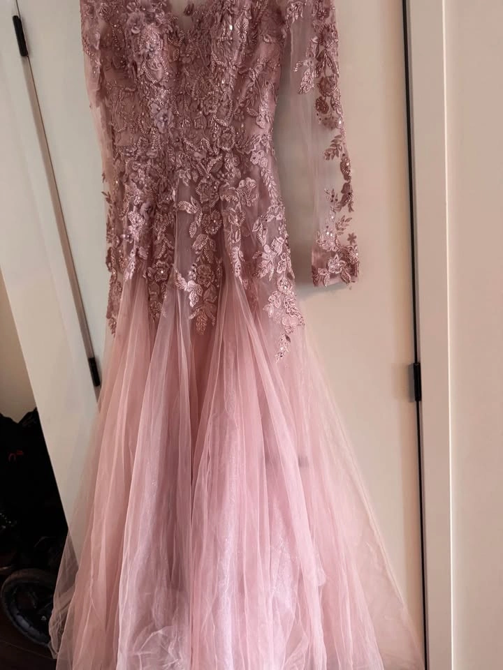 Dusty Rose Long Sleeve Lace and Tulle Evening Gown size 6 - photo 2