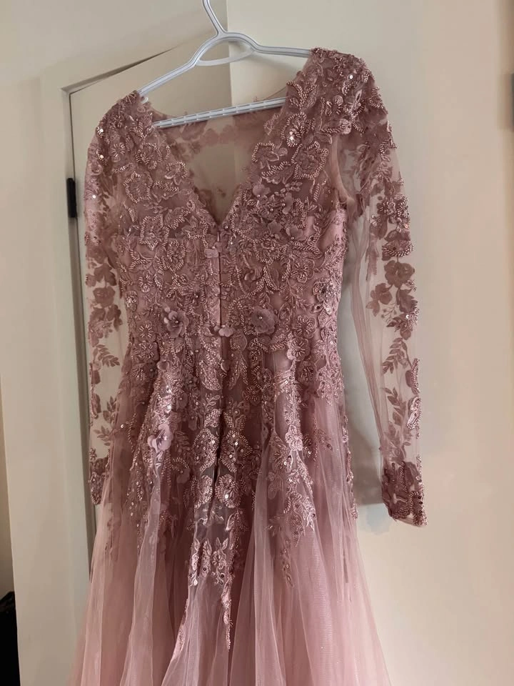 Dusty Rose Long Sleeve Lace and Tulle Evening Gown size 6 - photo 3