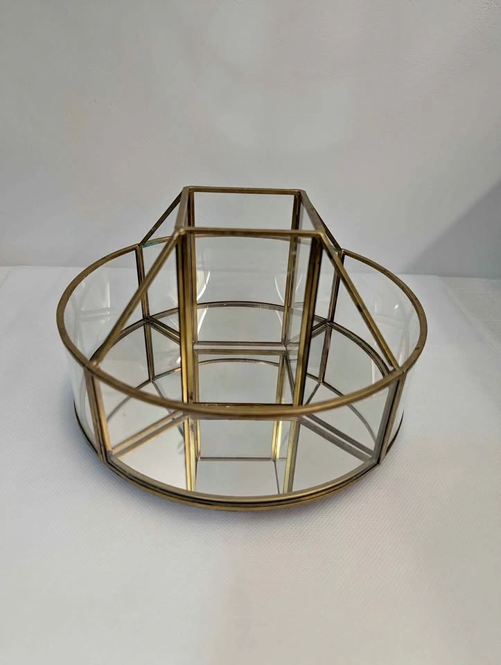 Vintage Brass and Glass Mirrored Vanity Organizer lazy susan