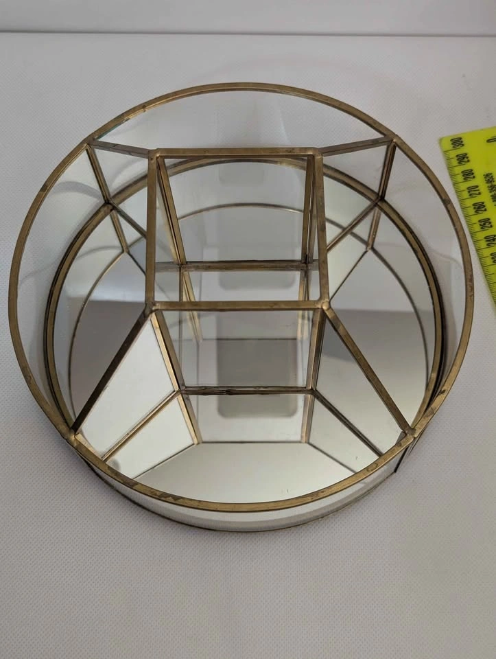 Vintage Brass and Glass Mirrored Vanity Organizer lazy susan - photo 2