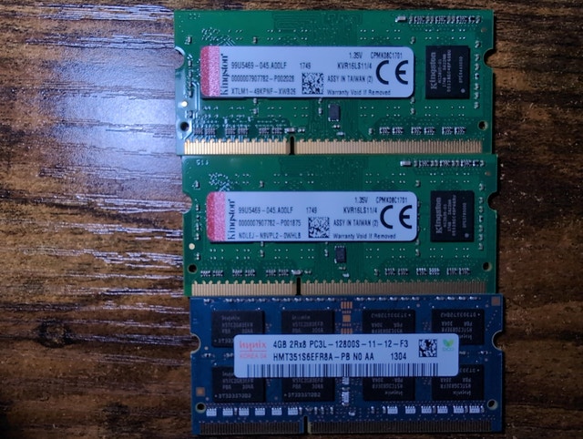 12GB Laptop RAM (DDR3L SO-DIMM 1600MHz) - Kingston + SK Hynix