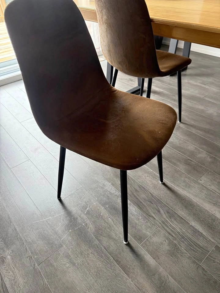 Set of 3 Brown Faux Suede Dining Chairs