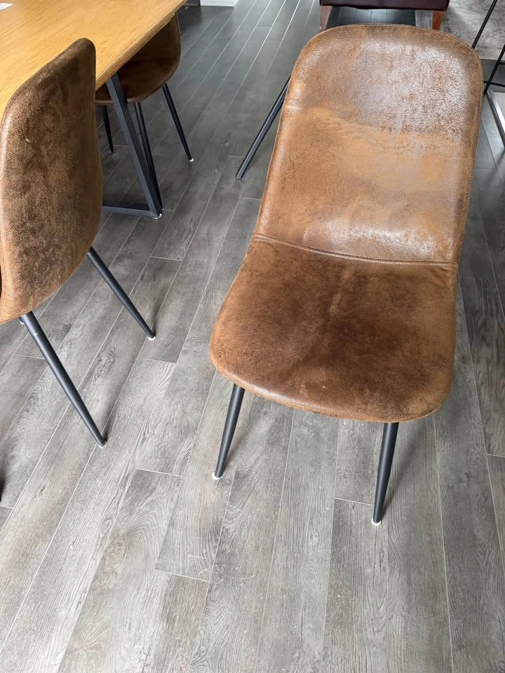 Set of 3 Brown Faux Suede Dining Chairs - photo 4