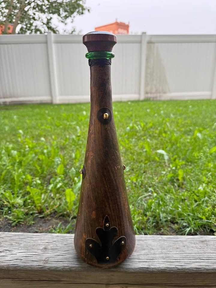 Vintage Italian Leather-Wrapped Decanter with Brass Details