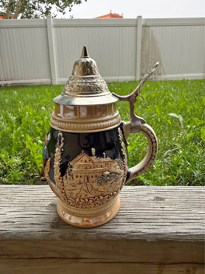 Vintage German Lidded Beer Stein – Handcrafted – DBGM No. 16 305