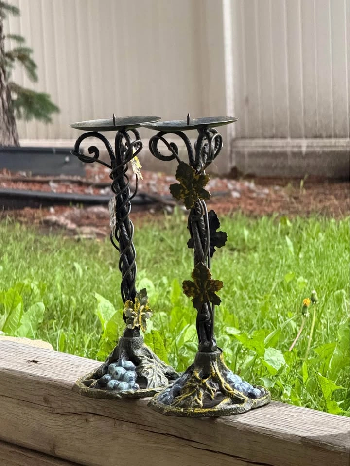 Vintage Metal Grape Vine Candle Holders – Set of 2 - photo 2
