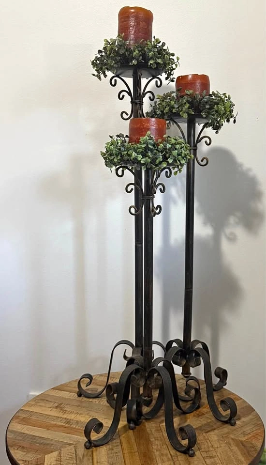 Large Decorative Metal Candle Holder Set – 3 Pieces
