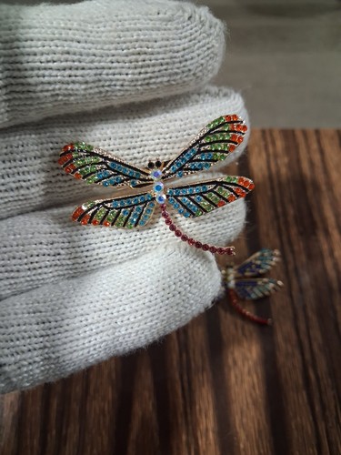 Dragonfly Brooch Pin Pair Multicolor Crystal Rhinestones - photo 2