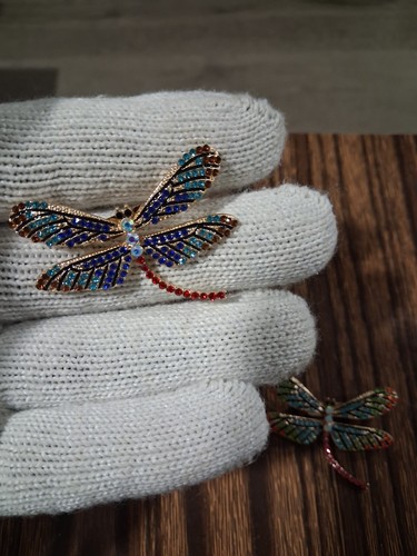 Dragonfly Brooch Pin Pair Multicolor Crystal Rhinestones - photo 3