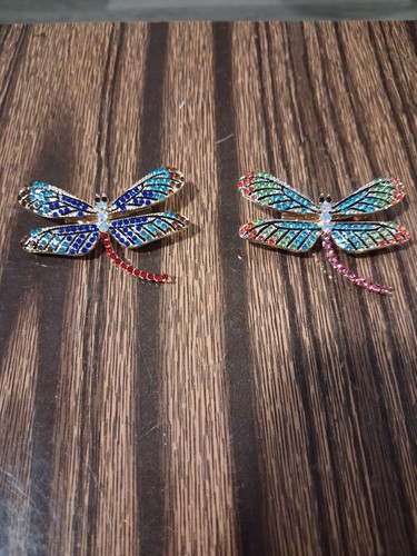 Dragonfly Brooch Pin Pair Multicolor Crystal Rhinestones - photo 4