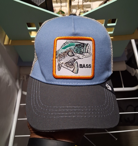 Bass Trucker Hat Mesh Back Adjustable Embroidered Bass Fish Patc