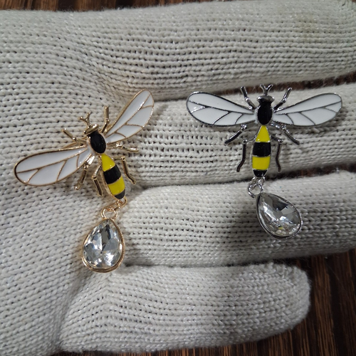 Enamel Bee Crystal Teardrop Brooch Set