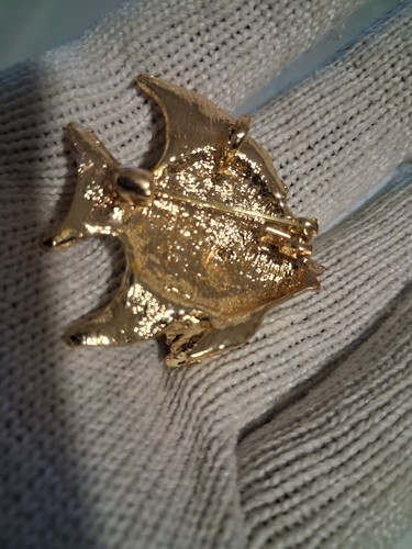 Gold Tone Fish Brooch Pin Yellow & Clear Round Crystal Rhineston - photo 2