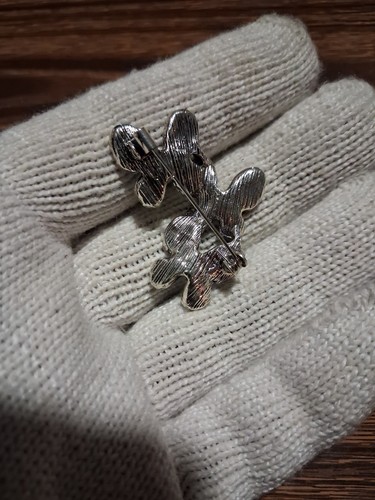 Silver Tone Butterfly Brooch Pin Blue Round Rhinestone Crystal - photo 2