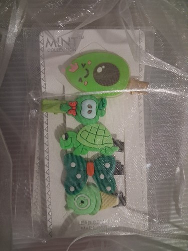 MINT Green Animal Hair Clip Set Avocado Turtle Polka Dot Bow
