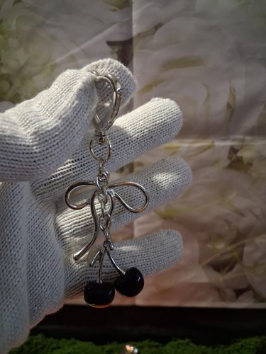 Silver Tone Heart & Cherry Charm Key Chain, Women’s Metal