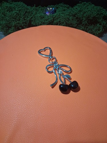 Silver Tone Heart & Cherry Charm Key Chain, Women’s Metal - photo 3