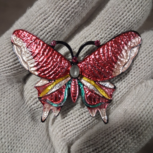 Enamel Butterfly Brooch Pin Red Black White Yellow Green