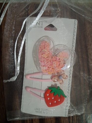 MINT Collection Girls Hair Clip Set Heart Strawberry Flower Glit