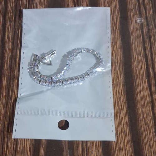 Silver Tone Clear Crystal Tennis Bracelet Prong Set Box Clasp 7.