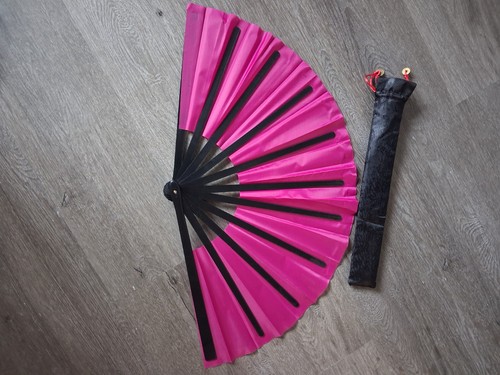Pink Martial Arts Folding Practice Fan with Black Case