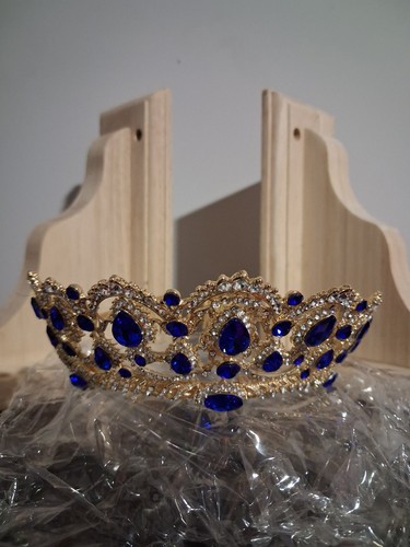 Gold Blue Queen Crown Costume Accessory Adult Unisex One Size