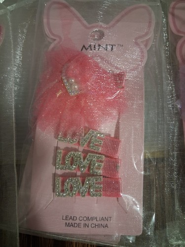 MINT Girls Pink Heart Love Hair Clip Set Rhinestone Glitter