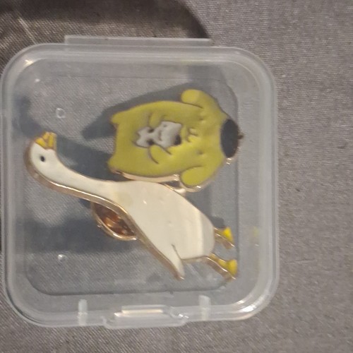 White Goose Enamel Pinback Button w/ Yellow Dog Cartoon