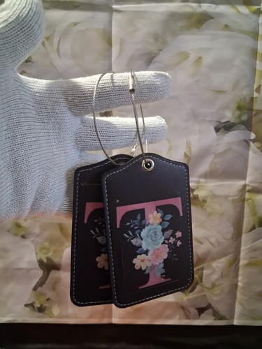 Floral Letter T Faux Leather Travel Luggage Tags Set of 2