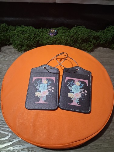 Floral Letter T Faux Leather Travel Luggage Tags Set of 2 - photo 3