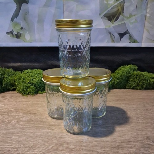 Set of 4 Clear Glass Quilted Canning Jars 8 oz